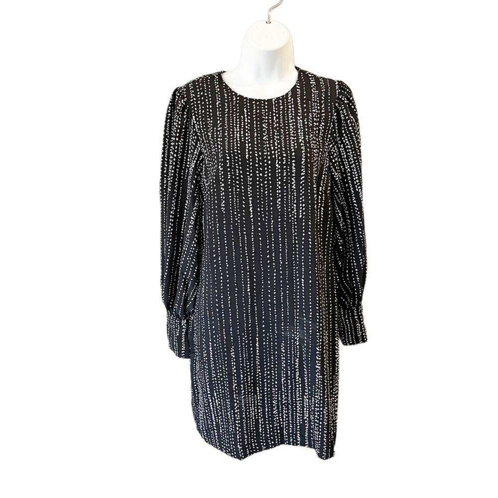 H&M Polka Dot Long Dolman Sleeve Black & White Shift Dress Size 6